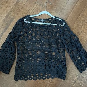 Lulu’s Black Lacy Flare Sleeve Long Sleeve Top NWOT